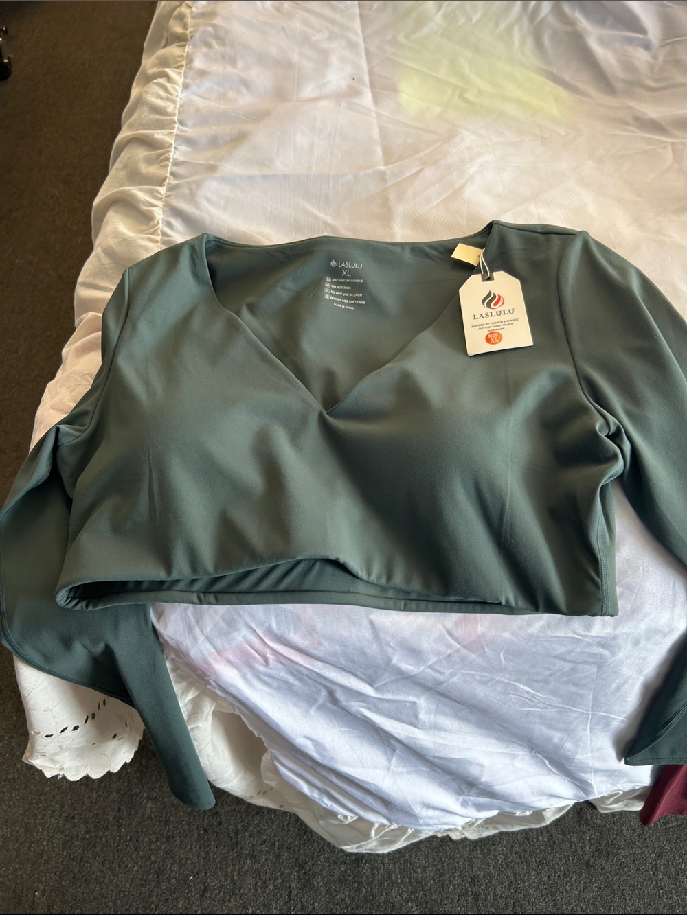 lululemon athletica Olive Green V-Neck Long Sleeve Crop Top